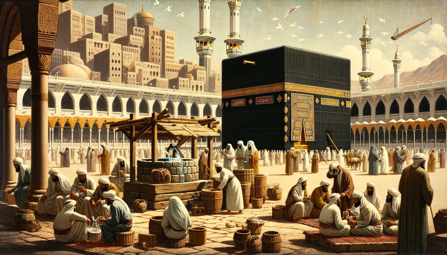 DALLA_E_2023-12-29_14.32.32_-_Create_an_image_depicting_the_Kaaba_as_it_would_have_appeared_2000_years_ago_with_a_focus_on_the_Zamzam_well._Include_people_drinking_from_the_Zamzam.png